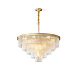 Gaia Round Crystal Chandelier in Brushed Brass for Dining Room and Living Room