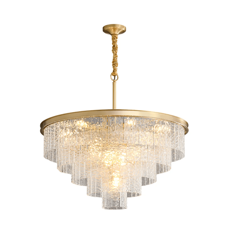 Gaia Round Crystal Chandelier in Brushed Brass for Dining Room and Living Room
