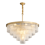 Gaia Round Crystal Chandelier in Brushed Brass for Dining Room and Living Room
