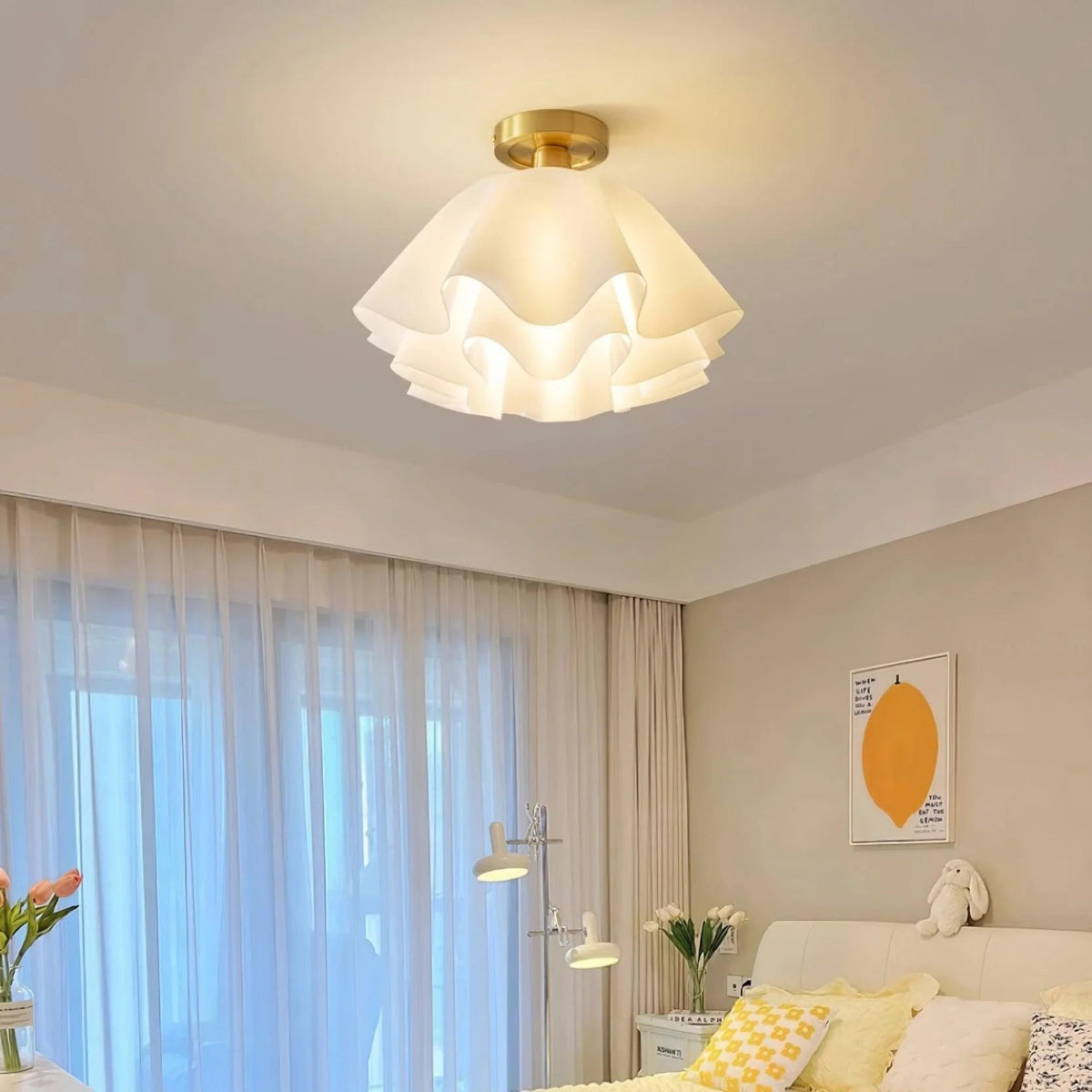 Modern White Flower Semi Flush Mount Ceiling Lamp