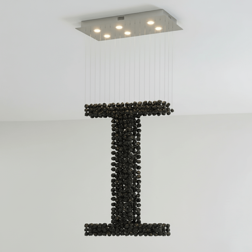 Charcoal Linear Chandelier with Handcrafted Stone Accents