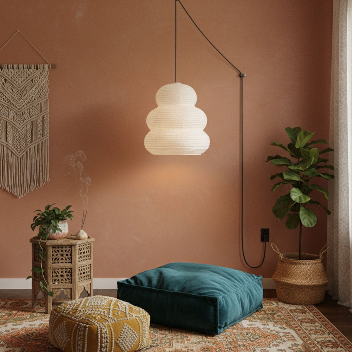 Rice Paper Swag Pendant Light – Handcrafted Mulberry Paper Hanging Lamp