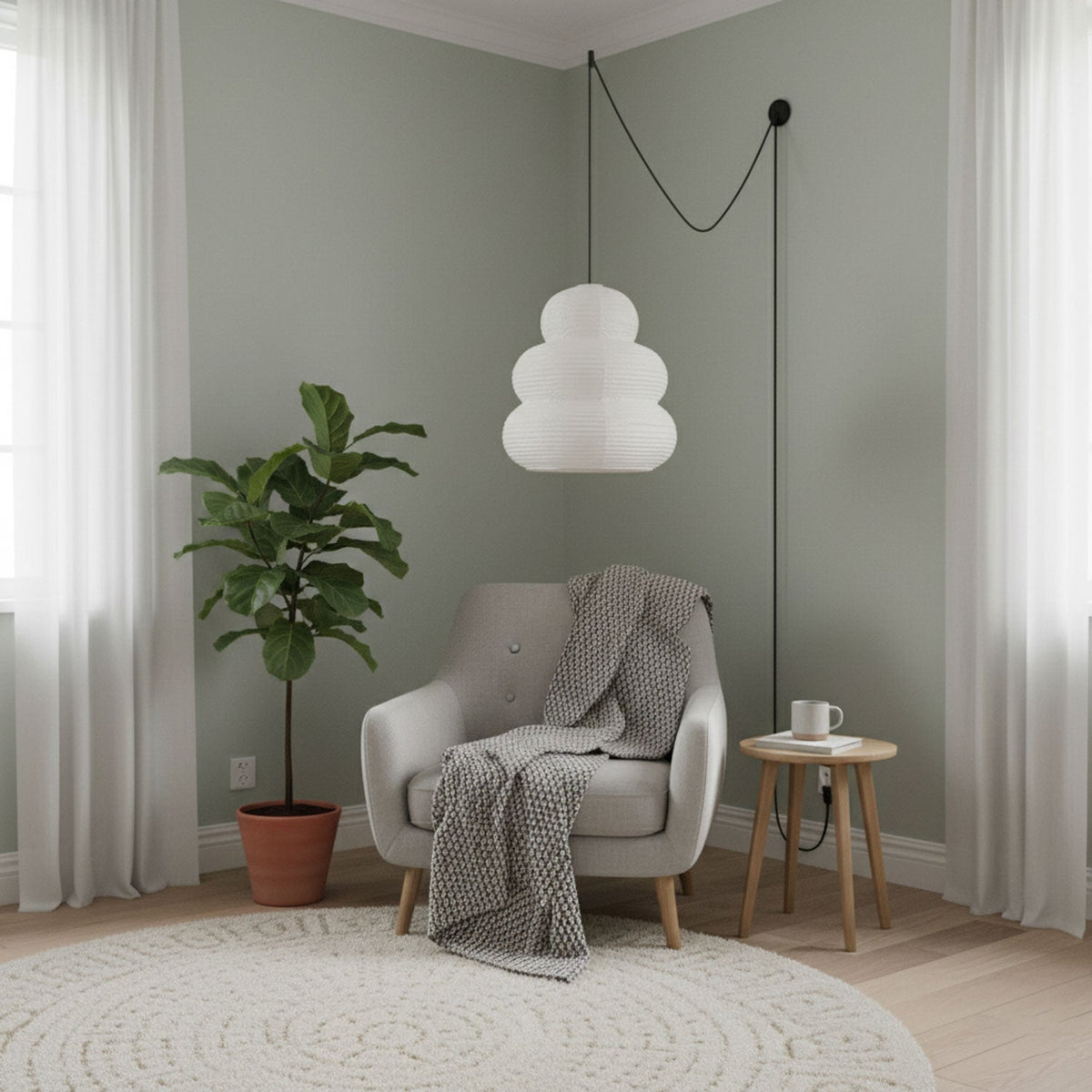 Rice Paper Swag Pendant Light – Handcrafted Mulberry Paper Hanging Lamp