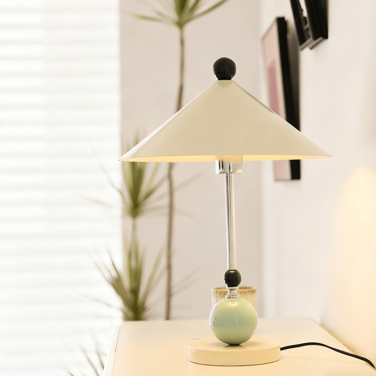 Geo Orb Table Lamp – Sculptural Geometric Design with Cream Shade