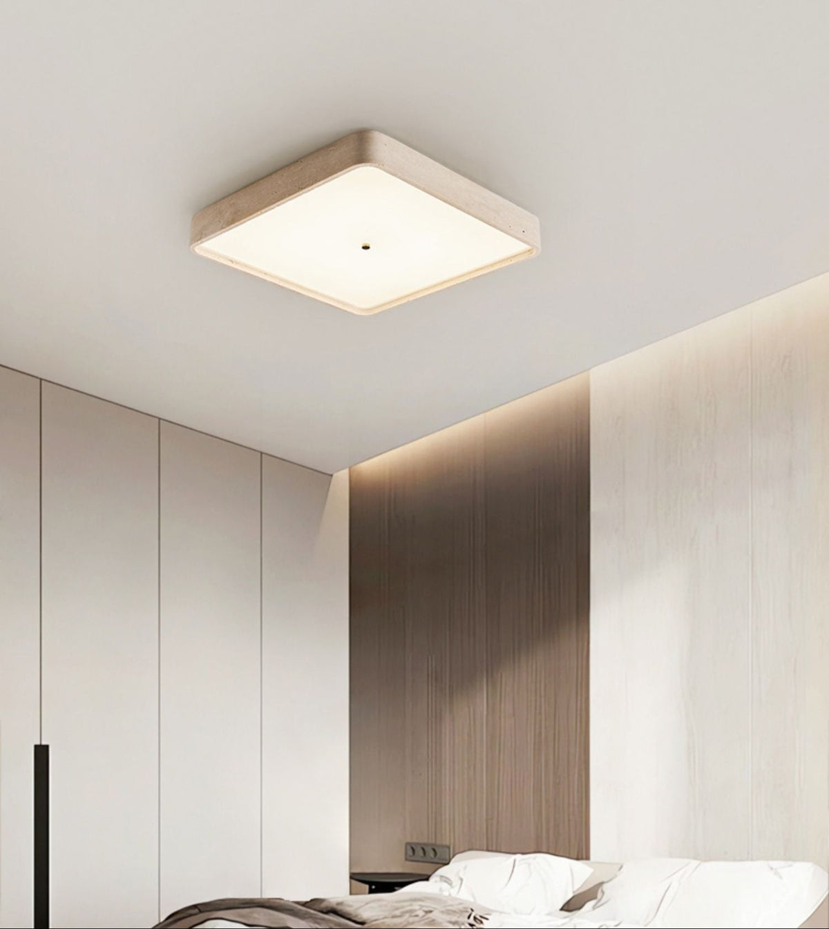 Geo Travertine Square LED Flush Mount Ceiling Light in Natural Stone