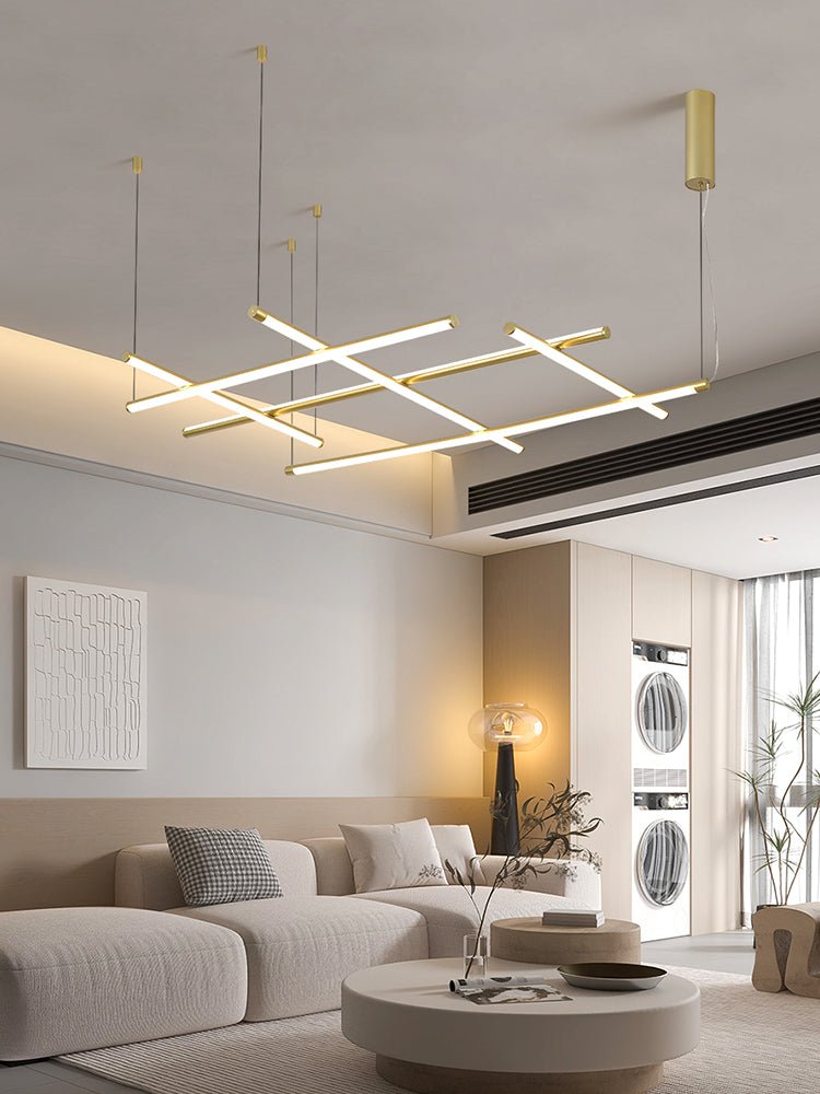 Linear Grid LED Pendant Light in Black or Gold | Modern Geometric Chandelier