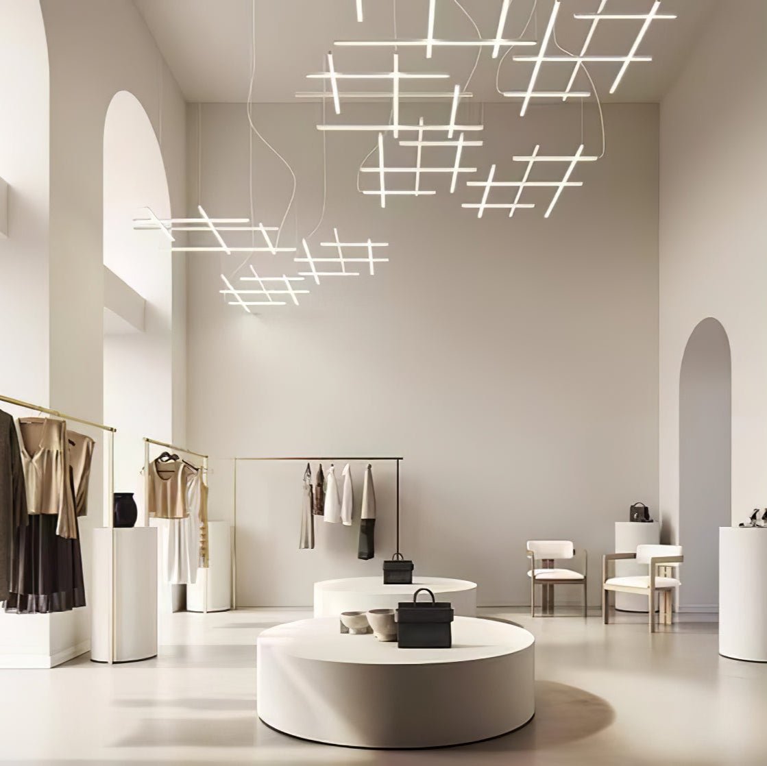 Linear Grid LED Pendant Light in Black or Gold | Modern Geometric Chandelier