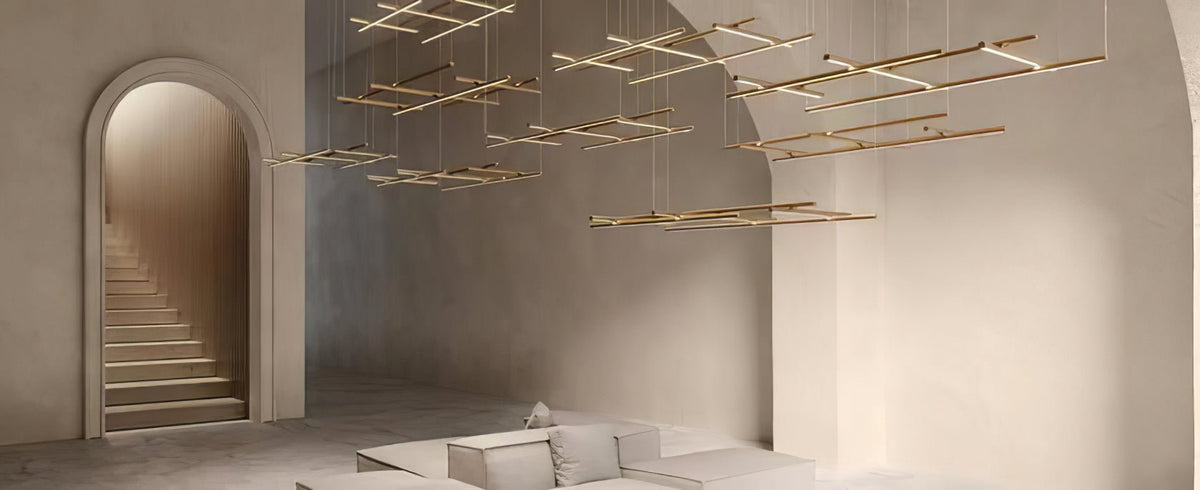 Linear Grid LED Pendant Light in Black or Gold | Modern Geometric Chandelier