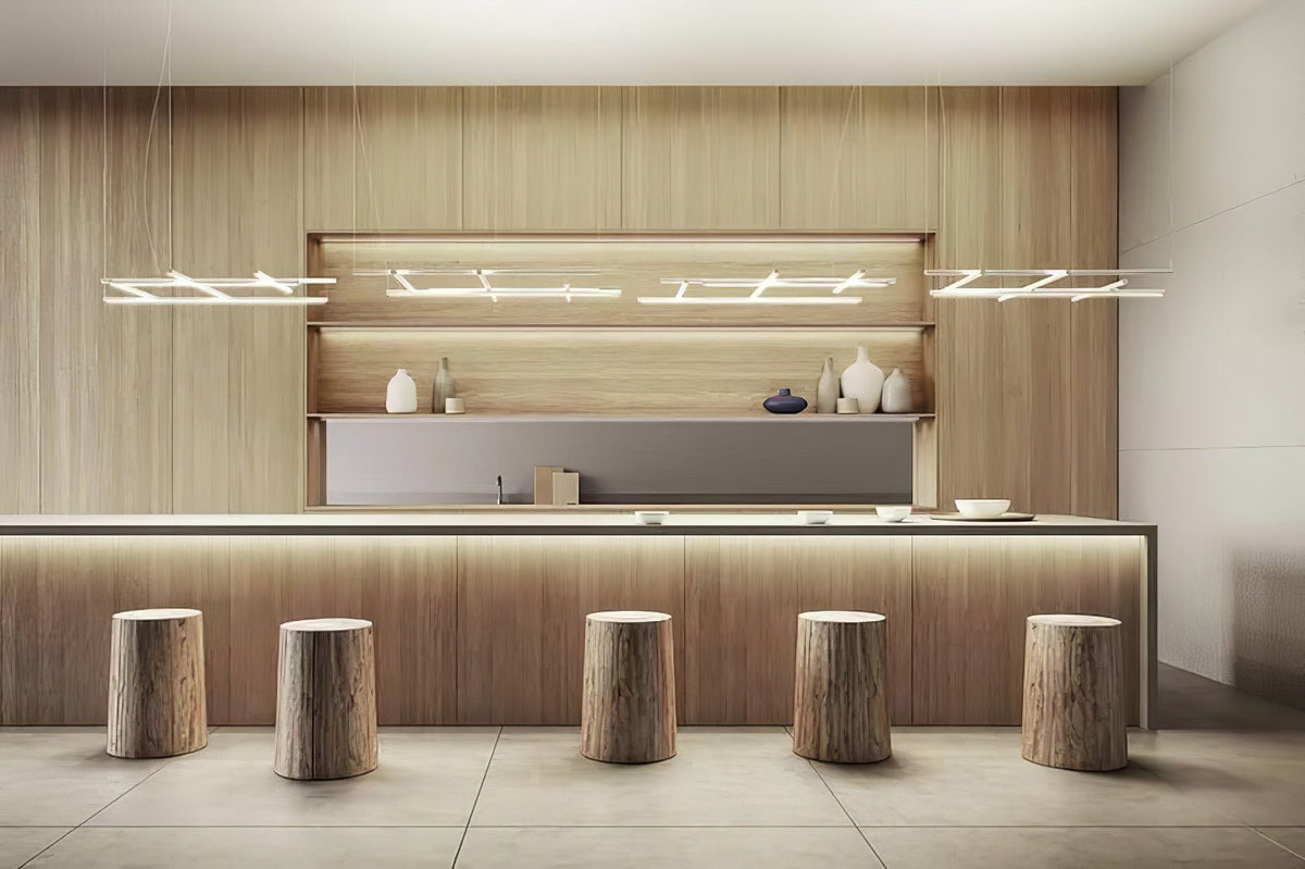 Linear Grid LED Pendant Light in Black or Gold | Modern Geometric Chandelier