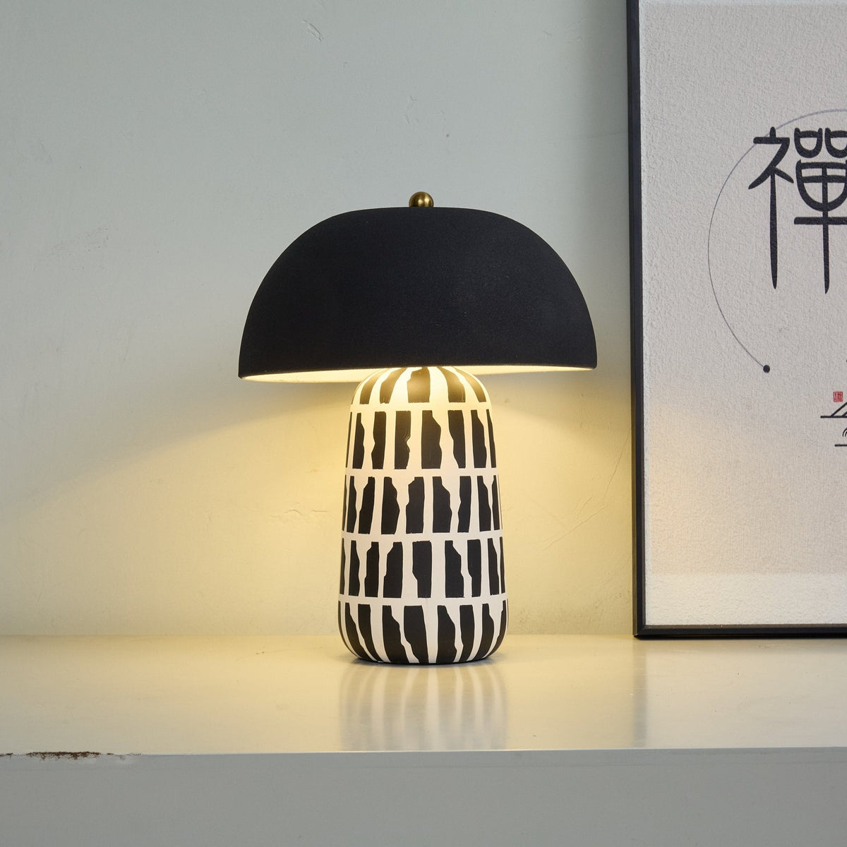 Geometric Ceramic Table Lamp with Black Fabric Shade for Modern Interiors