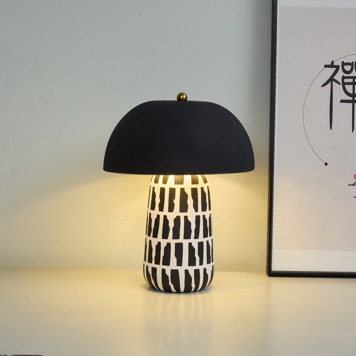 Geometric Ceramic Table Lamp with Black Fabric Shade for Modern Interiors