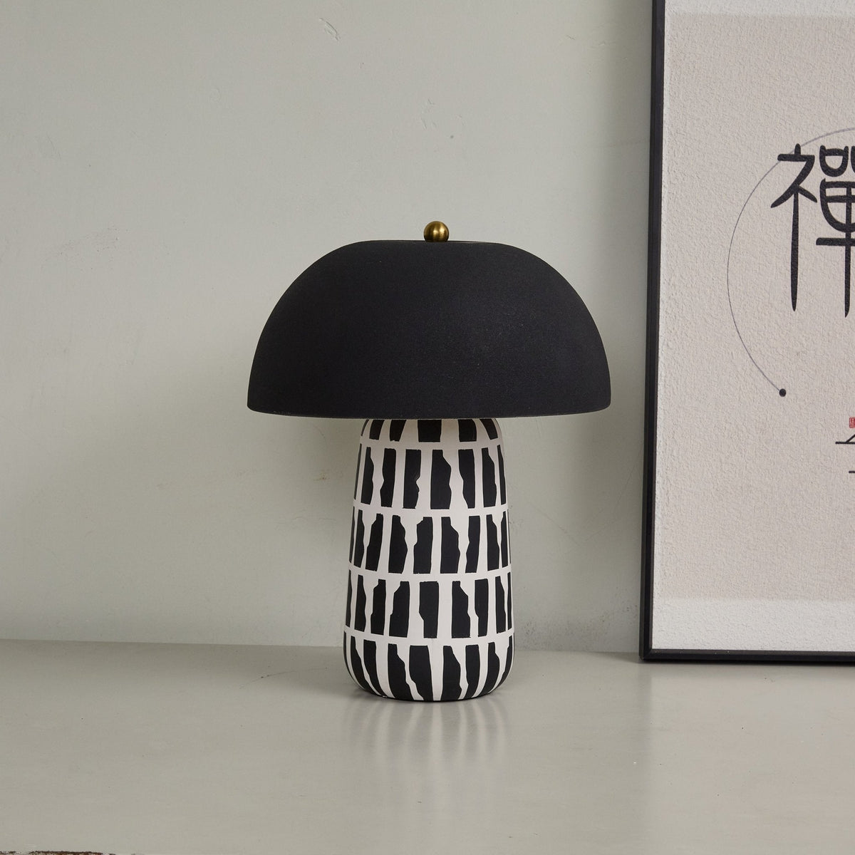 Geometric Ceramic Table Lamp with Black Fabric Shade for Modern Interiors
