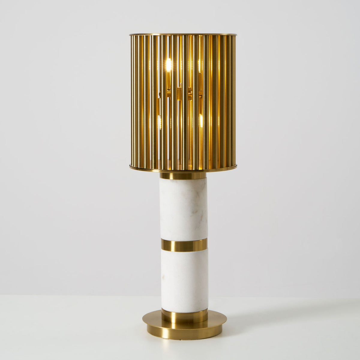 Gilded Cage Table Lamp – Sculptural White Marble & Gold Table Light