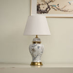 Gilt Accent Ceramic Table Lamp with Floral Motif Shade