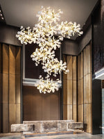 Gingko Leaves Linear Chandelier – Hand-Cast Porcelain Sculptural Pendant Light