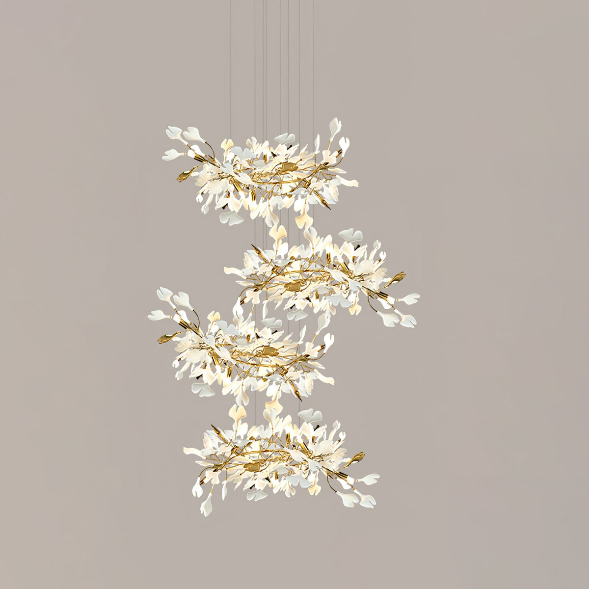 Gingko Leaves Linear Chandelier – Hand-Cast Porcelain Sculptural Pendant Light
