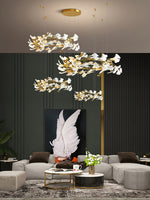 Gingko Leaves Linear Chandelier – Hand-Cast Porcelain Sculptural Pendant Light