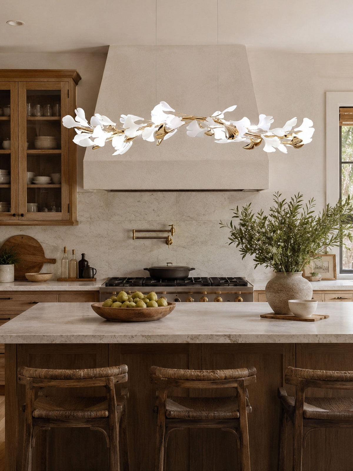 Gingko Garland Chandelier – Hand-Cast Porcelain Leaves in Brushed Gold