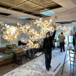 Gingko Leaves Linear Chandelier – Hand-Cast Porcelain Sculptural Pendant Light