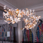 Gingko Leaves Linear Chandelier – Hand-Cast Porcelain Sculptural Pendant Light
