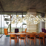 Gingko Leaves Linear Chandelier – Hand-Cast Porcelain Sculptural Pendant Light