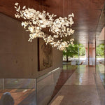 Gingko Leaves Linear Chandelier – Hand-Cast Porcelain Sculptural Pendant Light