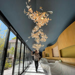 Gingko Leaves Linear Chandelier – Hand-Cast Porcelain Sculptural Pendant Light