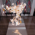 Gingko Leaves Linear Chandelier – Hand-Cast Porcelain Sculptural Pendant Light