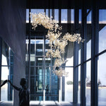 Gingko Leaves Linear Chandelier – Hand-Cast Porcelain Sculptural Pendant Light