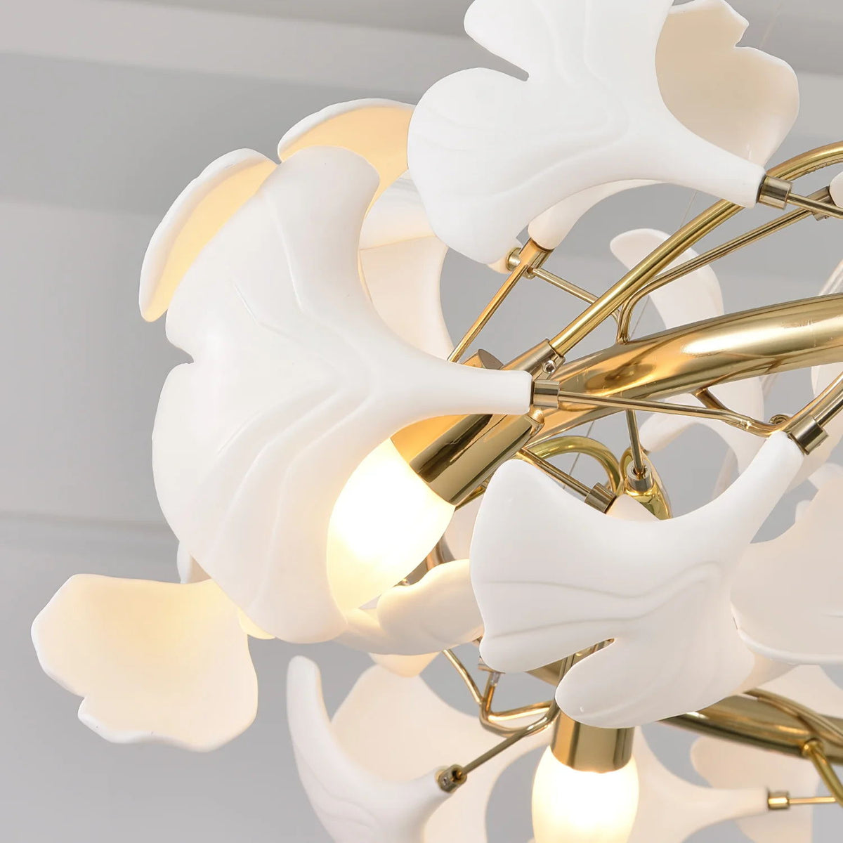 Gingko Leaves Linear Chandelier – Hand-Cast Porcelain Sculptural Pendant Light