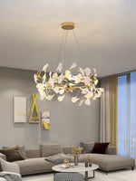 Gingko Garland Chandelier – Hand-Cast Porcelain Leaves in Brushed Gold