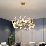 Gingko Garland Chandelier – Hand-Cast Porcelain Leaves in Brushed Gold