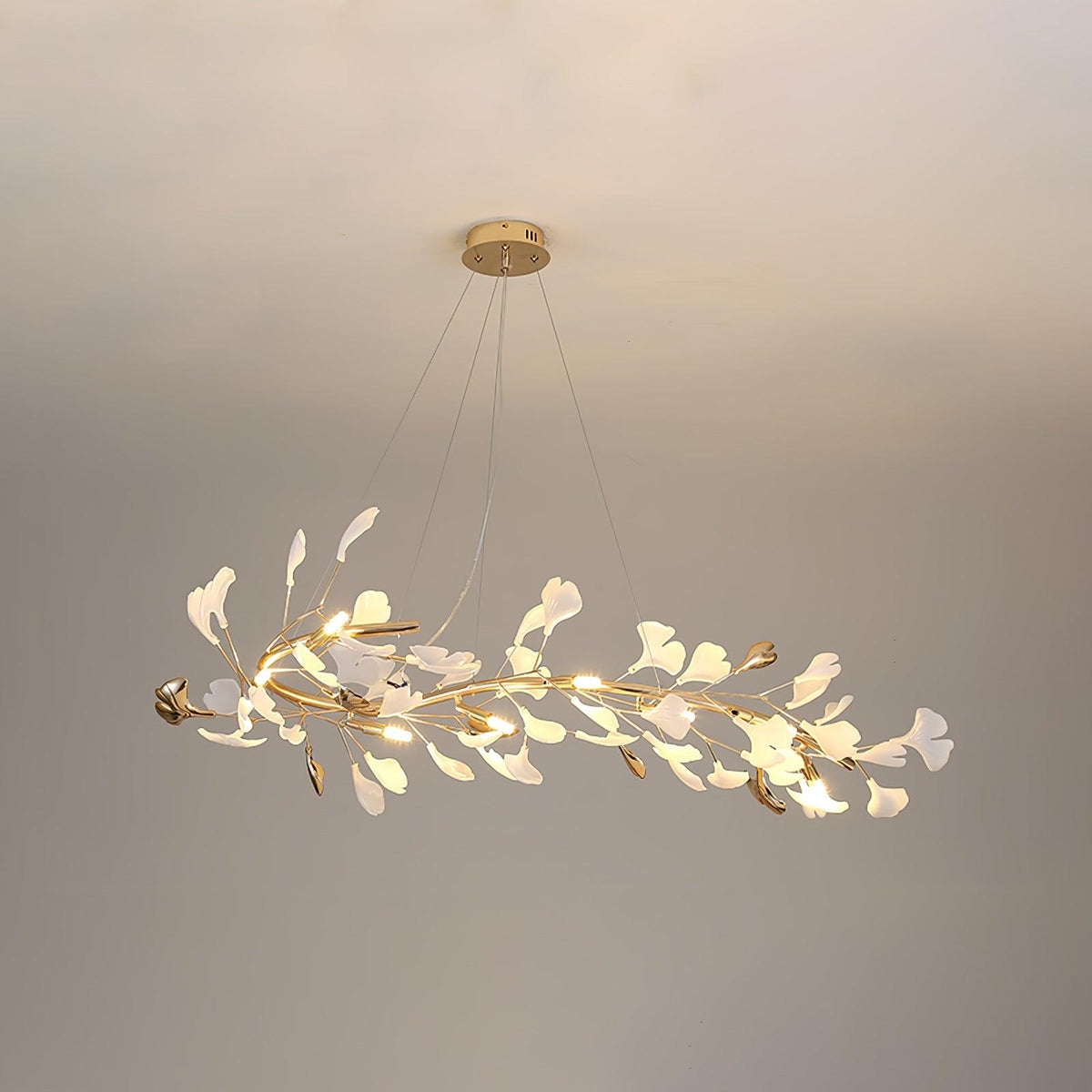 Gingko Garland Chandelier – Hand-Cast Porcelain Leaves in Brushed Gold