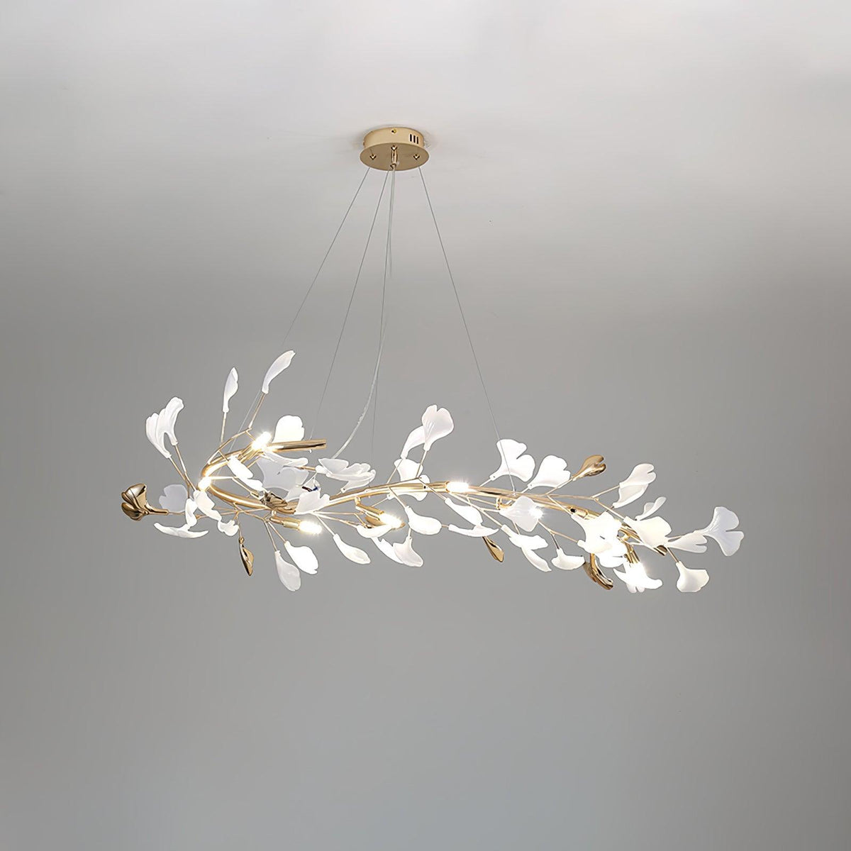 Gingko Garland Chandelier – Hand-Cast Porcelain Leaves in Brushed Gold