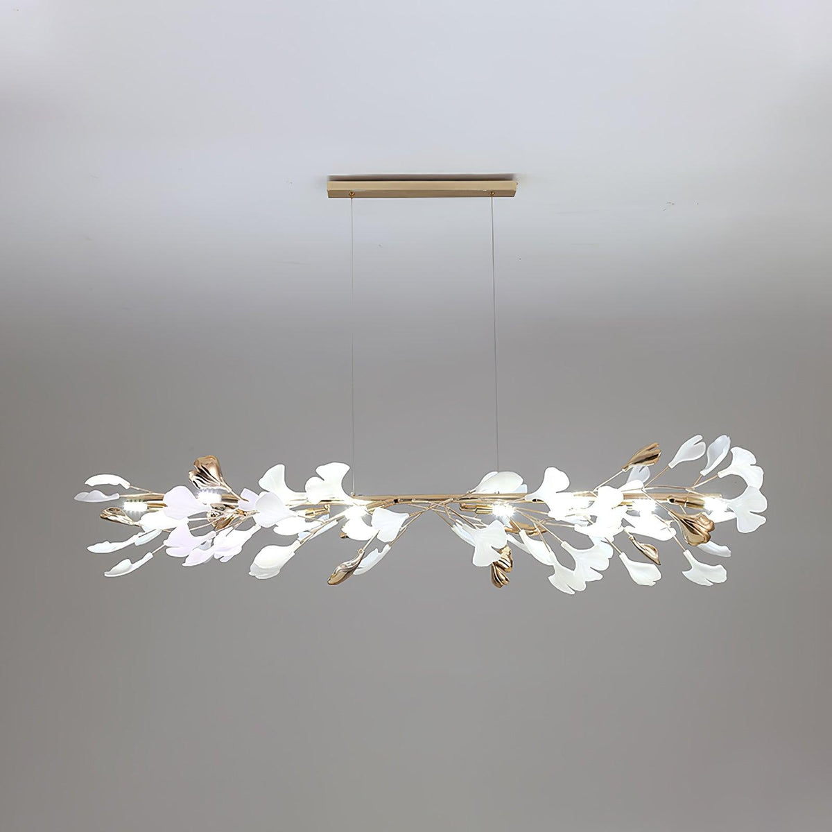 Gingko Garland Chandelier – Hand-Cast Porcelain Leaves in Brushed Gold