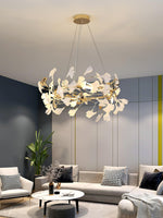 Gingko Garland Chandelier – Hand-Cast Porcelain Leaves in Brushed Gold