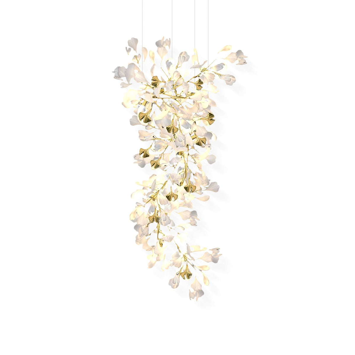 Gingko Drape Chandelier — Porcelain Ginkgo Leaves on Brass Branches
