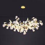 Gingko Drape Chandelier — Porcelain Ginkgo Leaves on Brass Branches