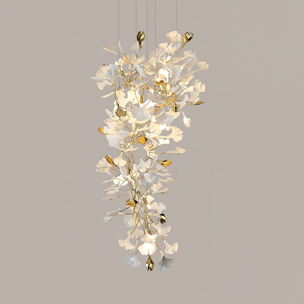 Gingko Drape Chandelier — Porcelain Ginkgo Leaves on Brass Branches