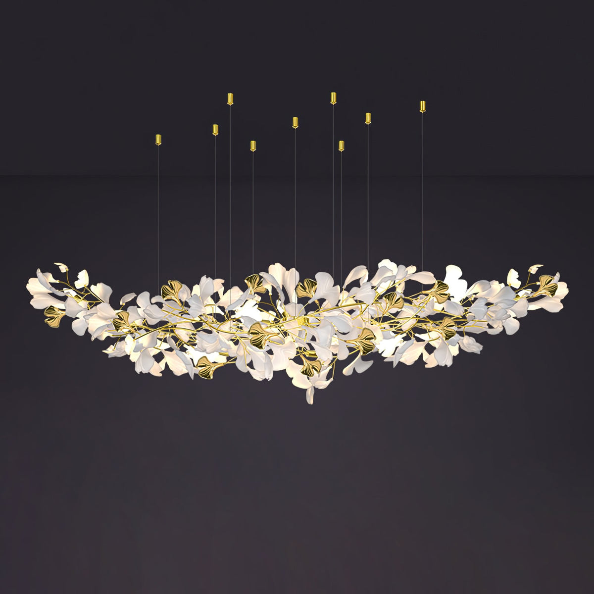 Gingko Drape Chandelier — Porcelain Ginkgo Leaves on Brass Branches