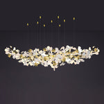 Gingko Drape Chandelier — Porcelain Ginkgo Leaves on Brass Branches