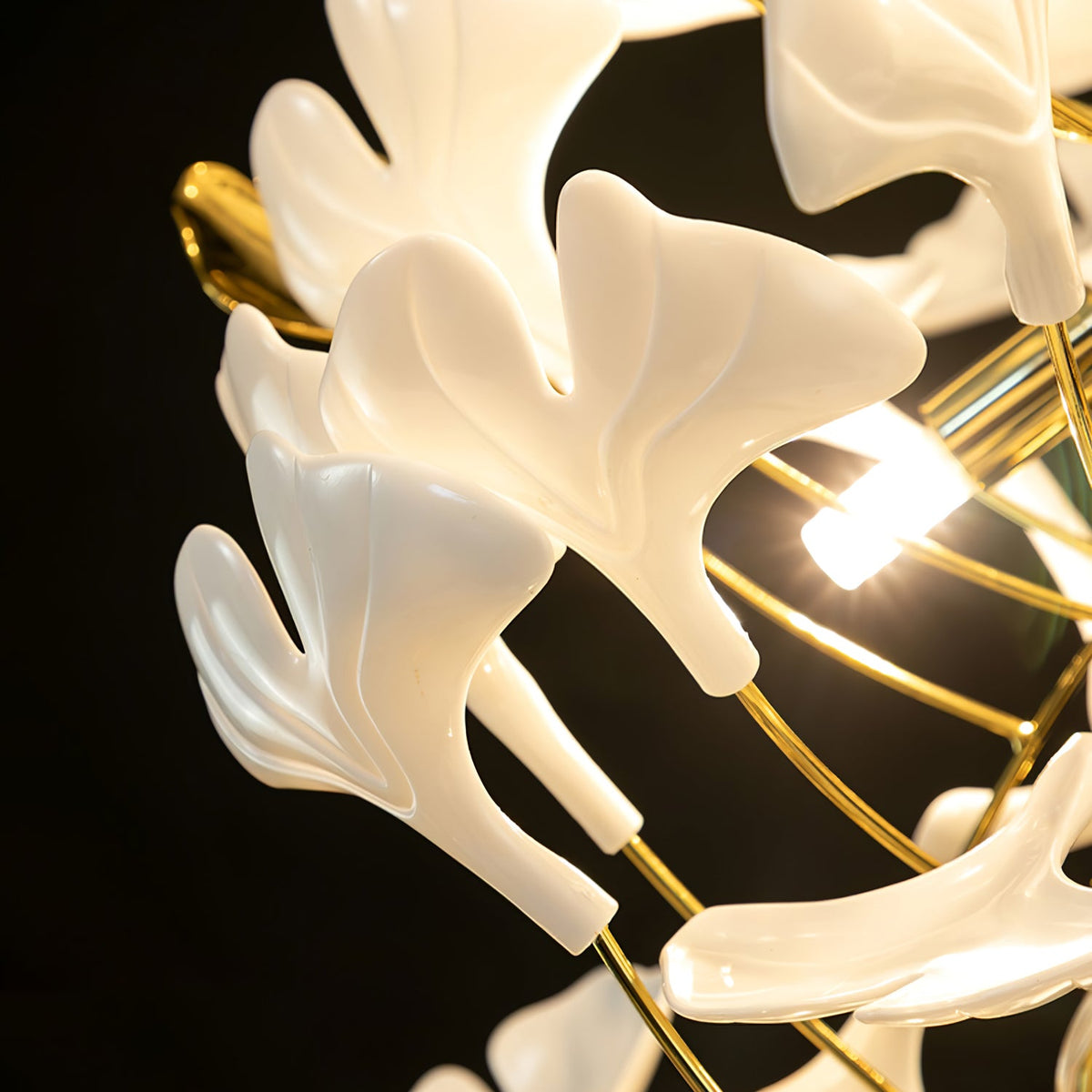Gingko Drape Chandelier — Porcelain Ginkgo Leaves on Brass Branches