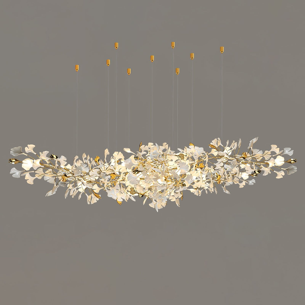 Gingko Drape Chandelier — Porcelain Ginkgo Leaves on Brass Branches