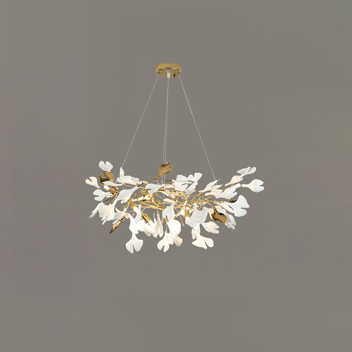 Gingko Drape Chandelier — Porcelain Ginkgo Leaves on Brass Branches