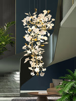 Gingko Drape Chandelier — Porcelain Ginkgo Leaves on Brass Branches