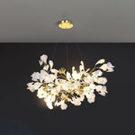 Gingko Drape Chandelier — Porcelain Ginkgo Leaves on Brass Branches