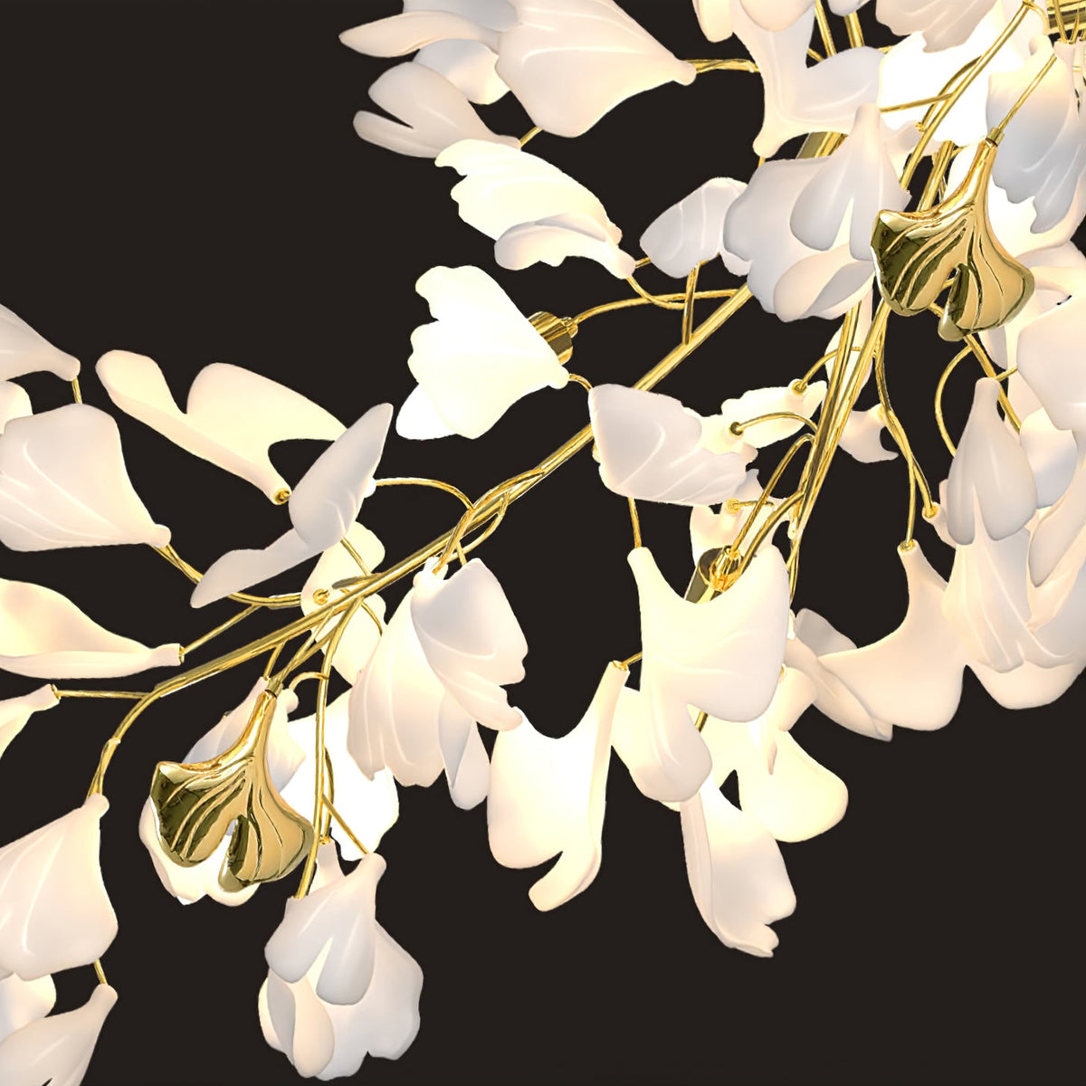 Gingko Drape Chandelier — Porcelain Ginkgo Leaves on Brass Branches