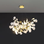 Gingko Drape Chandelier — Porcelain Ginkgo Leaves on Brass Branches