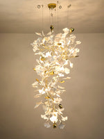 Gingko Drape Chandelier — Porcelain Ginkgo Leaves on Brass Branches