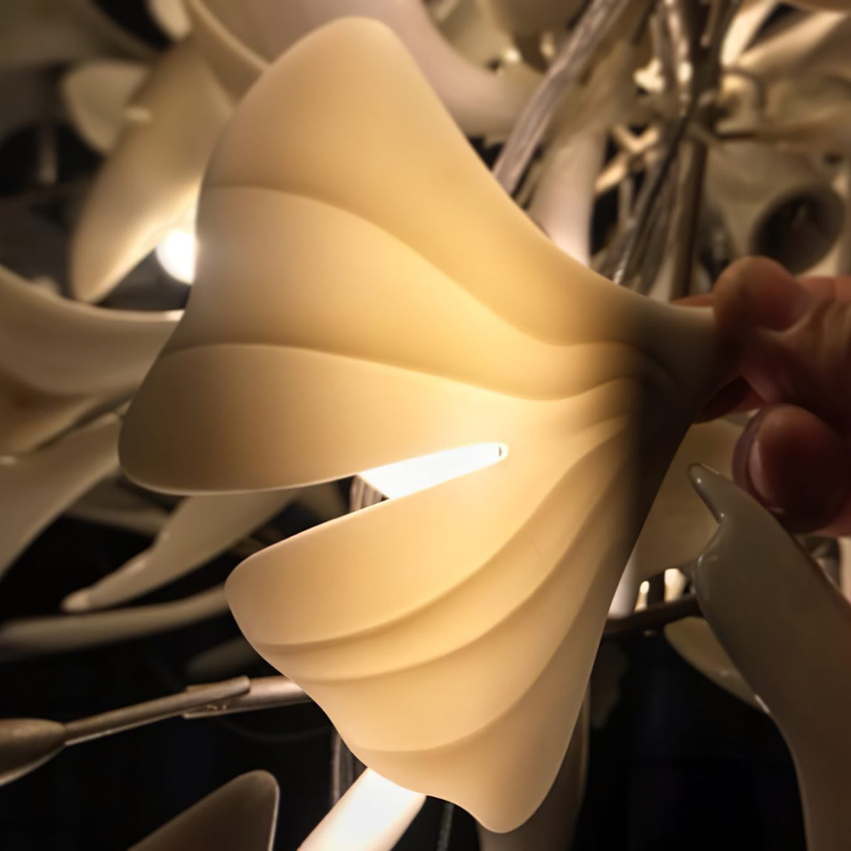 Gingko Leaves Linear Chandelier – Hand-Cast Porcelain Sculptural Pendant Light